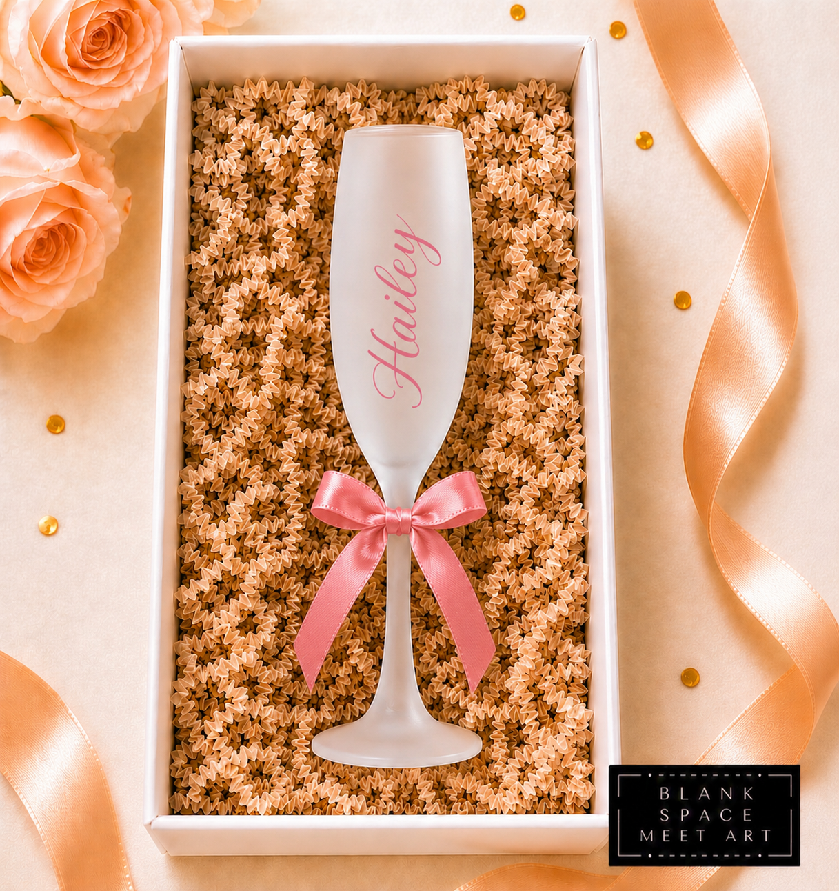 Personalized Champagne Flute With Satin Bow