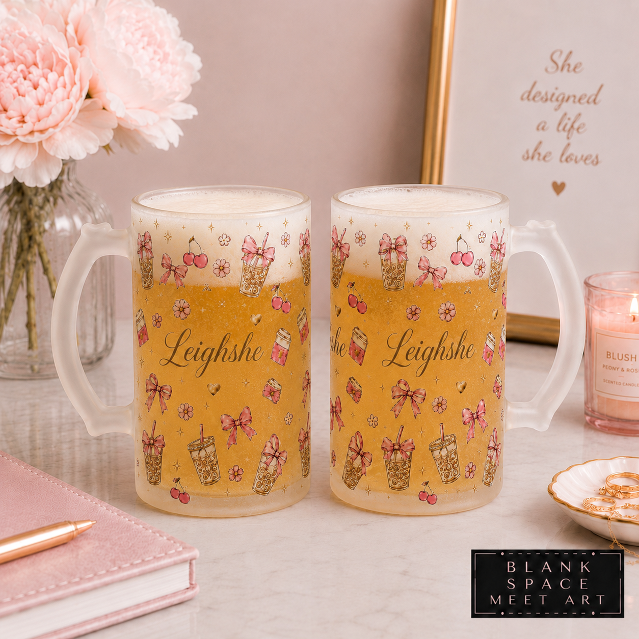 Personalized Coquette Frosted Beer Mug Set