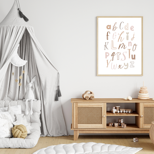 Alphabet Nursery Print – Beary Sweet Nursery Collection (Brown & White)
