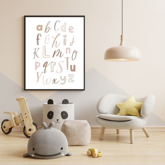Alphabet Nursery Print – Beary Sweet Nursery Collection (Brown & White)