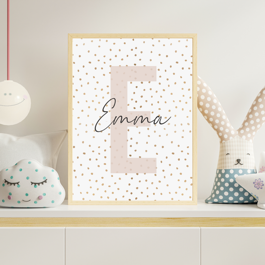 Personalized Initial & Name Print – Blush & Co. Nursery Collection ( Dots on White)