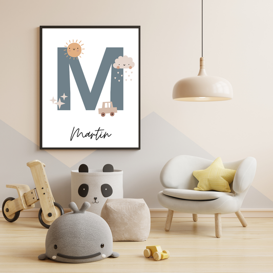 Personalized Name & Initial Print – Big Dreams Little One Collection (Blue or Pink)