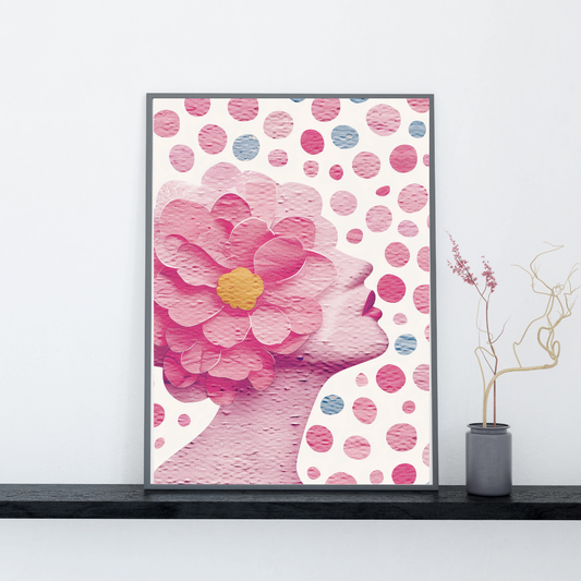 Side Profile with Afro – Pink Abstract Wall Art Print