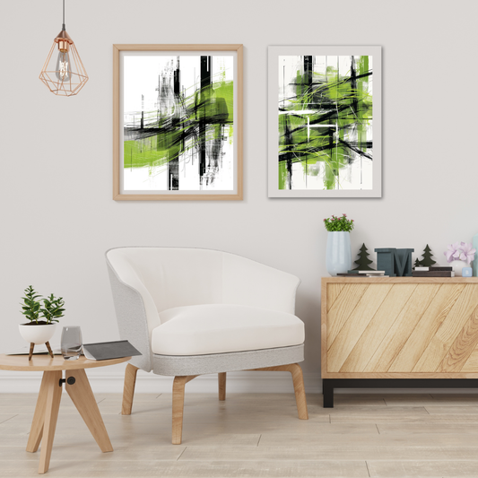 Scribble Harmony – Black & Green Abstract Set