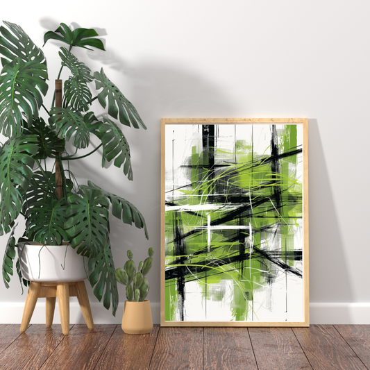 Scribble Harmony – Black & Green Abstract Print 1