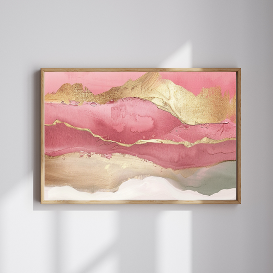 Blush Radiance – Pink and Gold Abstract Wall Art