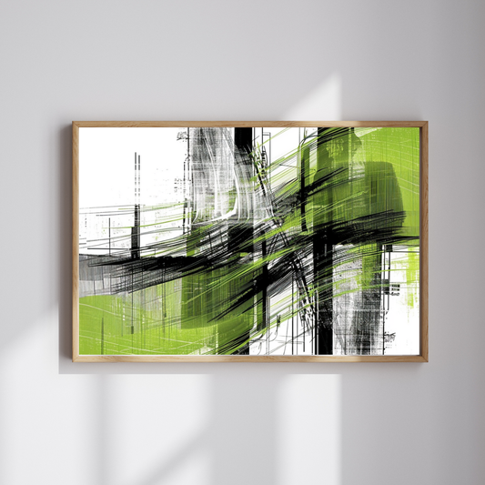 Scribble Harmony – Black & Green Abstract Print 2