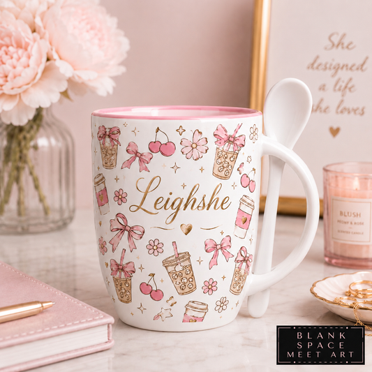 Pink Coquette Mug & Spoon Set ( Personalized)