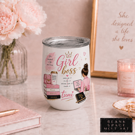Personalized Girl Boss Wine Tumbler