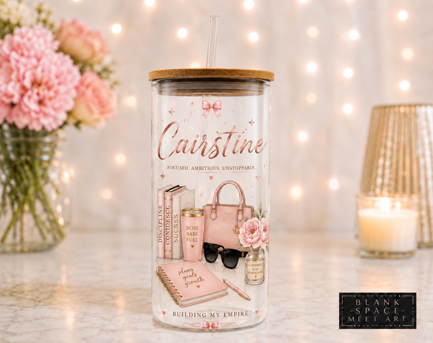 Custom Design Glass Tumbler with Bamboo Lid